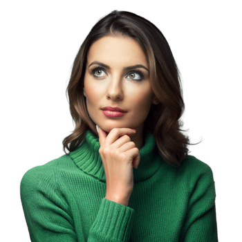 Thoughtful woman with green sweater on transparent background png