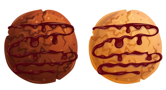 Traditional cookies covered with chocolate cream. sweet bakery menu cartoon design elements. vector