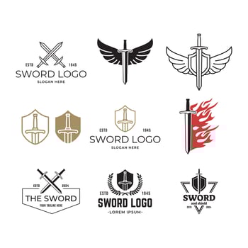 Set of Sword logo icon illustration design isolated on white background vector