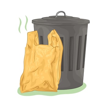Illustration of plastic bag and trash bin vector