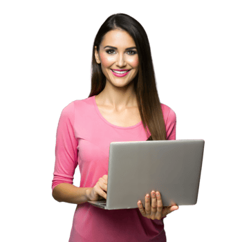 Smiling woman using laptop on transparent background png