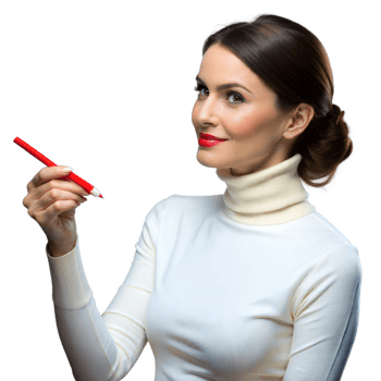 Confident woman holding red pen on transparent background png
