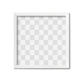 White frame. Empty gray simple photo square border with shadow on gallery wall. Isolated interior design realistic 3D mockup vector