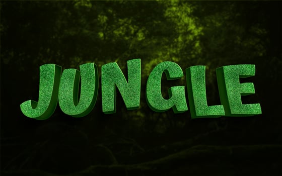 3d jungle text effect with editable forest background psd