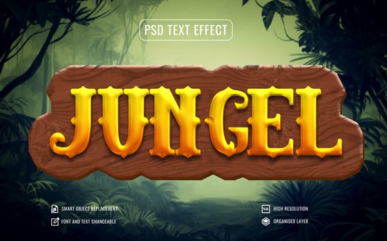jungle text effect with wood border psd