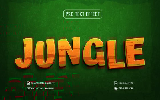 3d jungle text effect with wooden texture psd