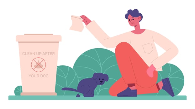 Cleaning after dog. Pet owner cleaning up after dog, domestic animal keeping. Responsible animal owner isolated illustration vector