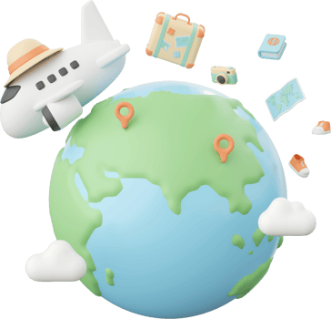 3d illustration of airplane flying around the globe png