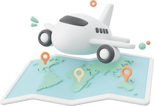 3d illustration of airplane flying over a map png
