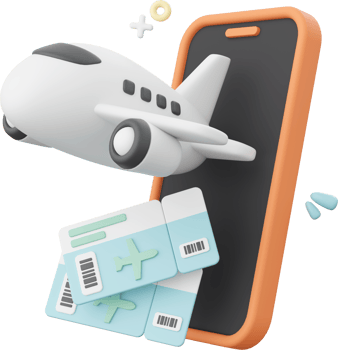 3d illustration of airplane with tickets emerging from a smartphone png