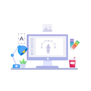 Graphic designer work on desk illustration. vector