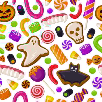 Halloween seamless background. Holiday sweets, lollipops and cookies pattern vector