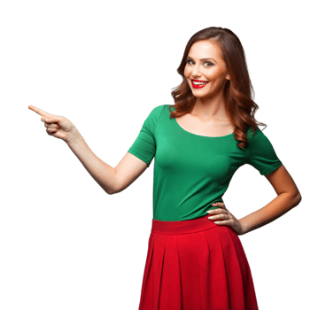 Smiling woman pointing with confidence on transparent background png