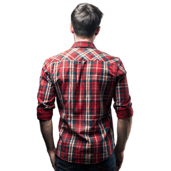 Man in plaid shirt on transparent background from back view png