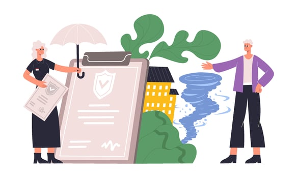 Property protecting money guarantee insurance service concept. People protecting property, auto, real estate insurance protection Illustration. Insurance agents offers vector