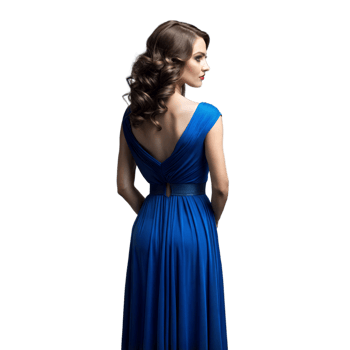 Elegant woman in blue evening gown on transparent background png