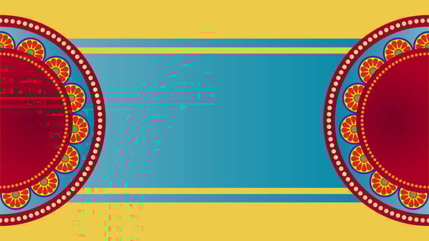 a colorful banner with two circular designs on it vector