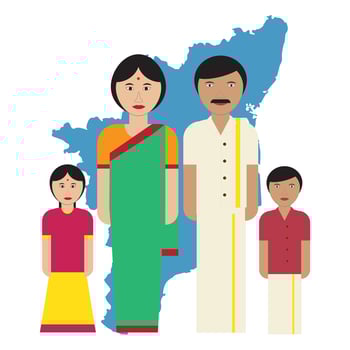 People of Tamil Nadu along with Tamil Nadu Map , South Indian People illustration vector
