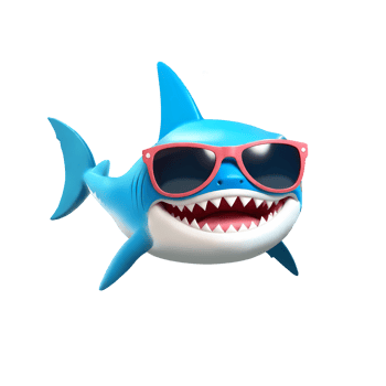 3d rendering shark cartoon character wearing sunglasses png