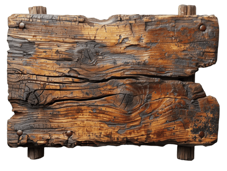 old rustic wooden sign board on transparent background png