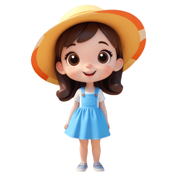 3d rendering little girl cartoon character wearing sun hat png