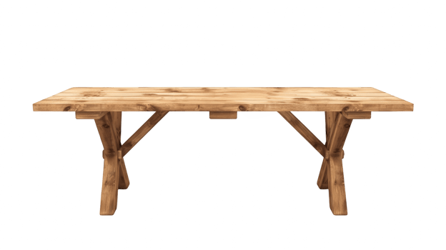 Wooden Trestle table on transparent background png