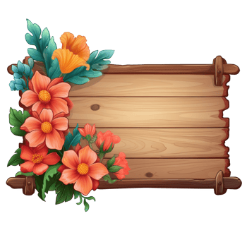 Wooden floral sign board on transparent background png