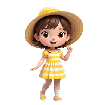 3d rendering little girl cartoon character wearing sun hat png