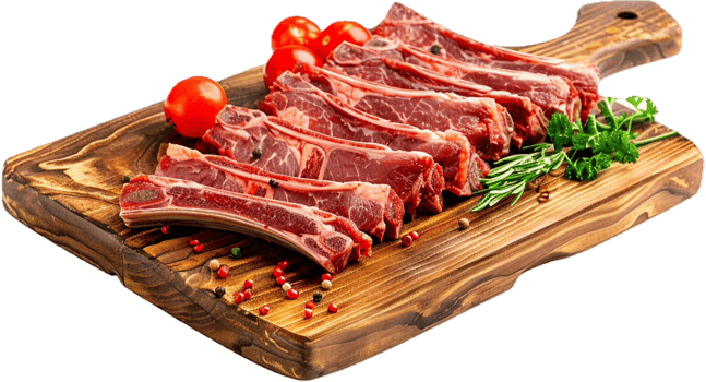Raw Lamb Chops on Rustic Cutting Board. png