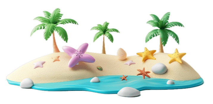 Colorful Summer Beach Scene 3D. png