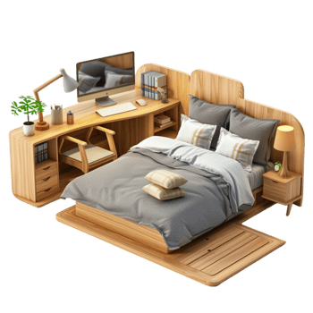 3d Rendering Of a Bedroom With a Bed, Desk And Chair Transparent Background png