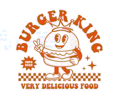 king burger funny cartoon character illustration in vintage style, mascot design can be used as t shirt, sticker, poster, print design, apparel vector