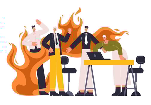 Business people quarrel, angry office team conflict scene. Office conflict, business dispute, office problems illustration. Stress angry business team vector