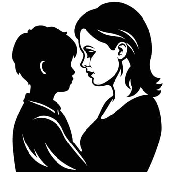 A mother and her son are play romantic moment silhouette vector