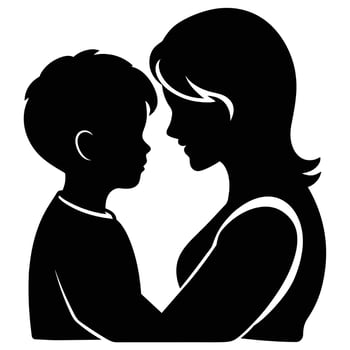 A mother and her son are play romantic moment silhouette vector