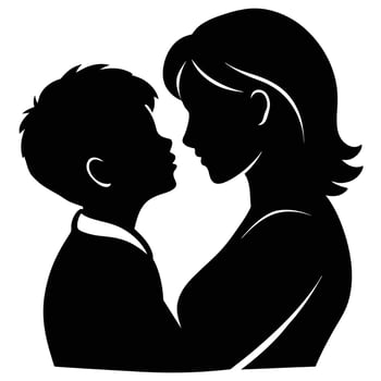 A mother and her son are play romantic moment silhouette vector