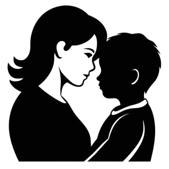 A mother and her son are play romantic moment silhouette vector