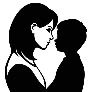 A mother and her son are play romantic moment silhouette vector