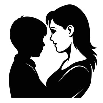 A mother and her son are play romantic moment silhouette vector
