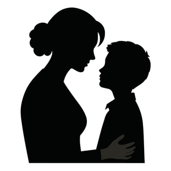 A mother and her son are play romantic moment silhouette vector