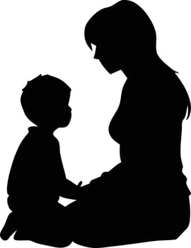 A mother and her son are play romantic moment silhouette vector