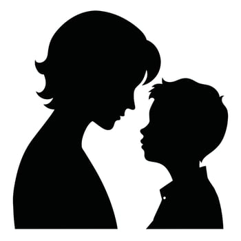 A mother and her son are play romantic moment silhouette vector