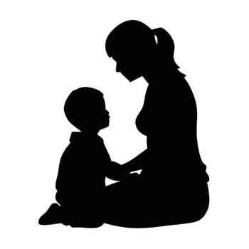 A mother and her son are play romantic moment silhouette vector