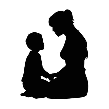 A mother and her son are play romantic moment silhouette vector