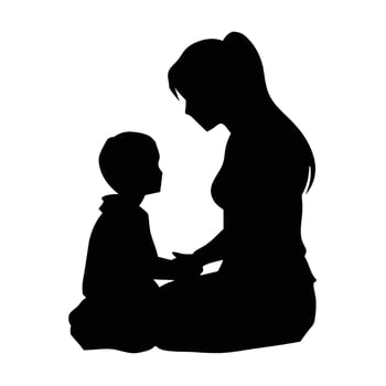 A mother and her son are play romantic moment silhouette vector