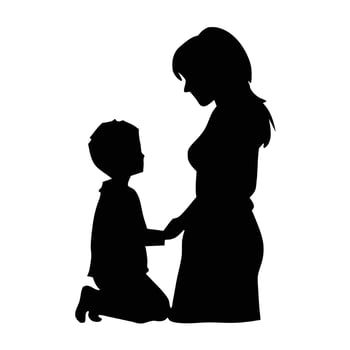 A mother and her son are play romantic moment silhouette vector