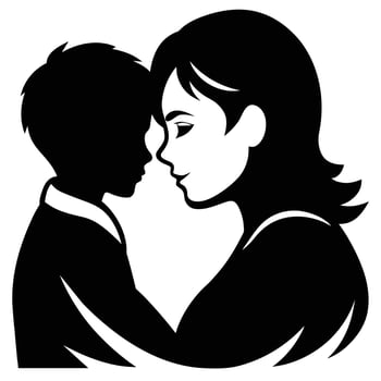 A mother and her son are play romantic moment silhouette vector