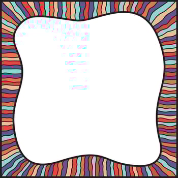 Bold black and colorful wavy lines forming a square frame. Decorative and snake-like border, made by a lot of lines. Isolated colorful illustration, on white background. Empty space for text. vector