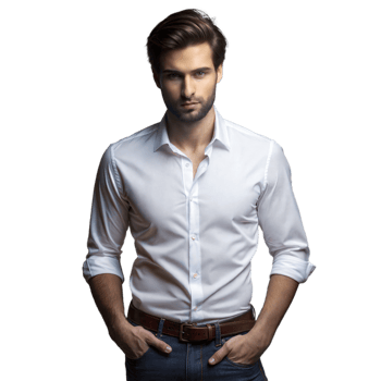 Confident young man in a white shirt on transparent background png