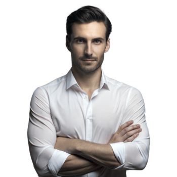 Confident young man in white shirt with arms crossed png